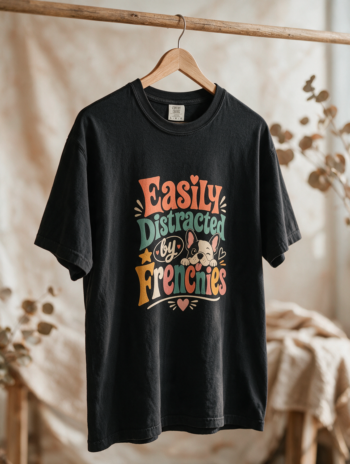 Easily Distracted by Frenchies T-Shirt — Cute French Bulldog Tee for Dog Lovers