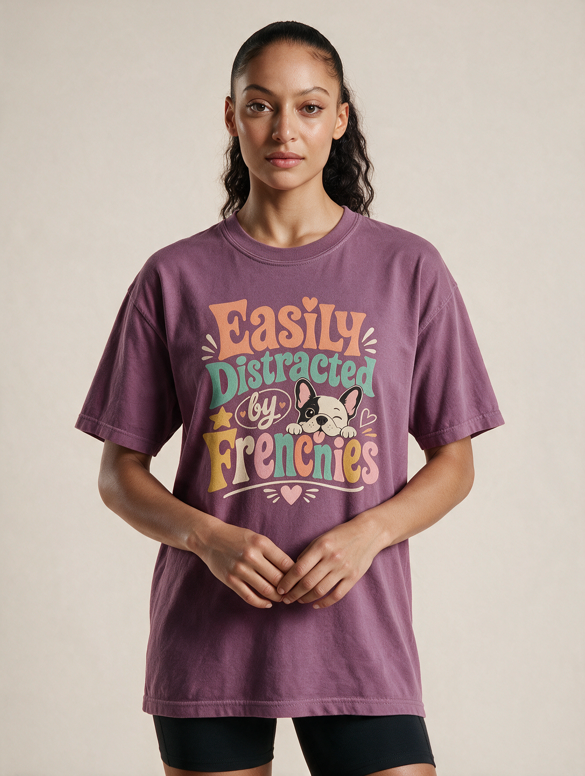 Easily Distracted by Frenchies T-Shirt — Cute French Bulldog Tee for Dog Lovers