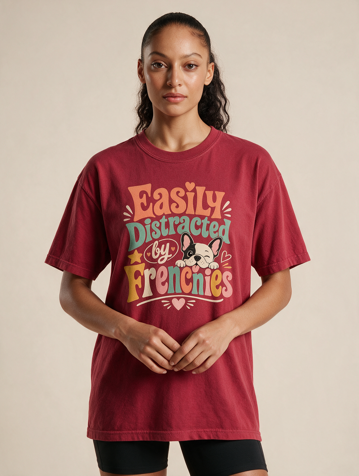 Easily Distracted by Frenchies T-Shirt — Cute French Bulldog Tee for Dog Lovers