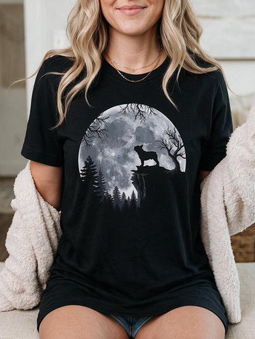 Comfor Colors French Bulldog Moon T-Shirt — Silhouette Frenchie on Full Moon