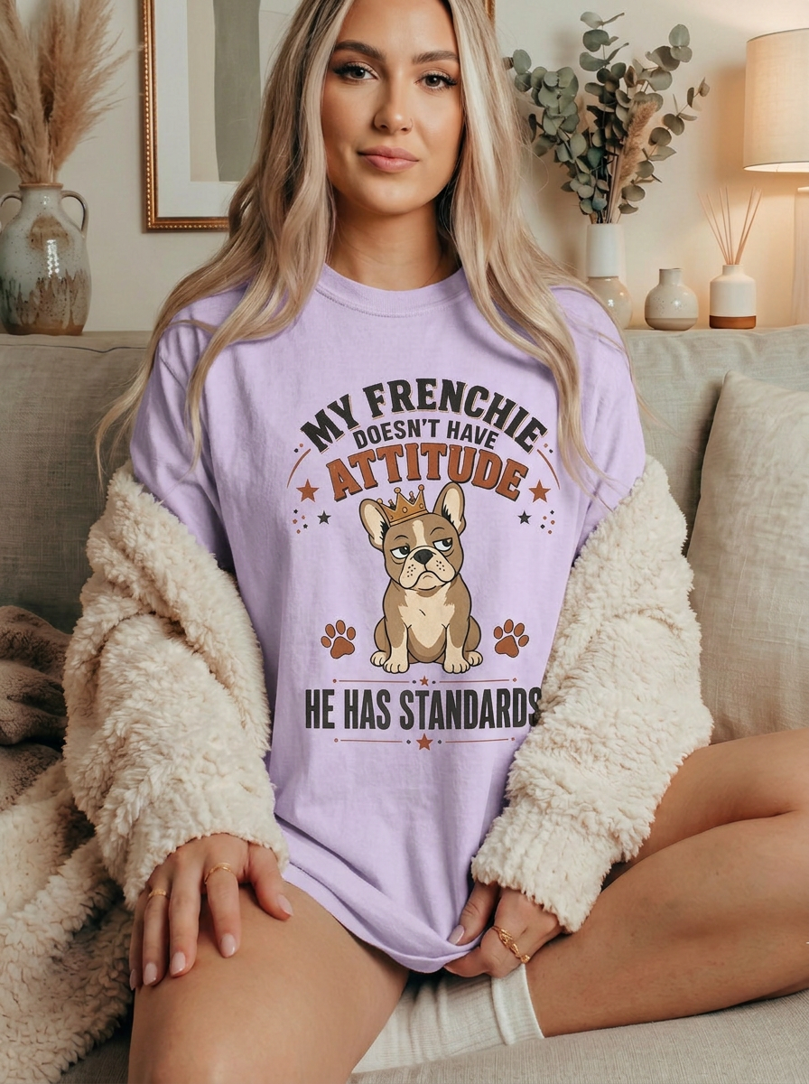 French Bulldog T‑Shirt — “My Frenchie Doesn’t Have Attitude, He Has Standards” Cute Pet Tee