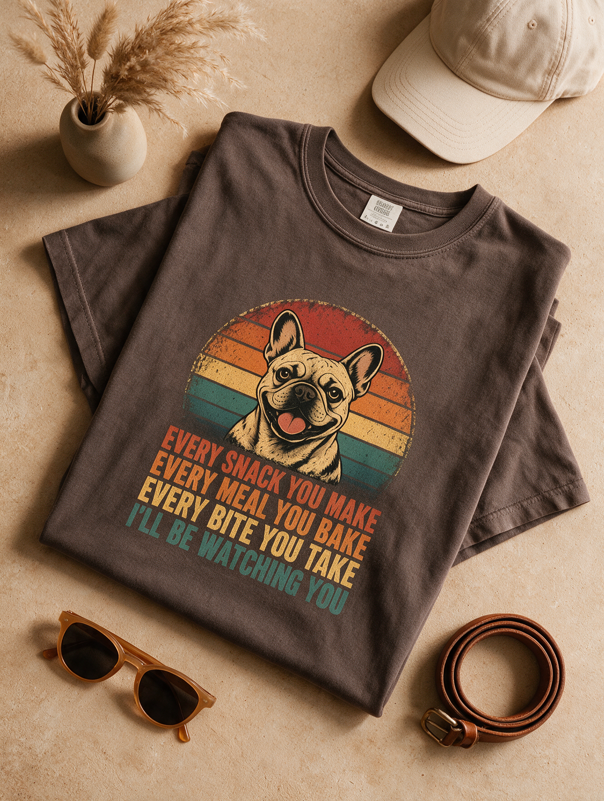 French Bulldog Snack Patrol T-Shirt — Retro Dog Graphic "Every Snack You Make" Tee