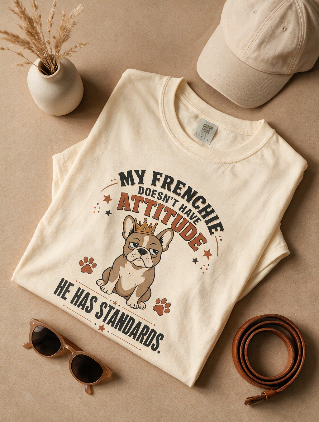 French Bulldog T‑Shirt — “My Frenchie Doesn’t Have Attitude, He Has Standards” Cute Pet Tee