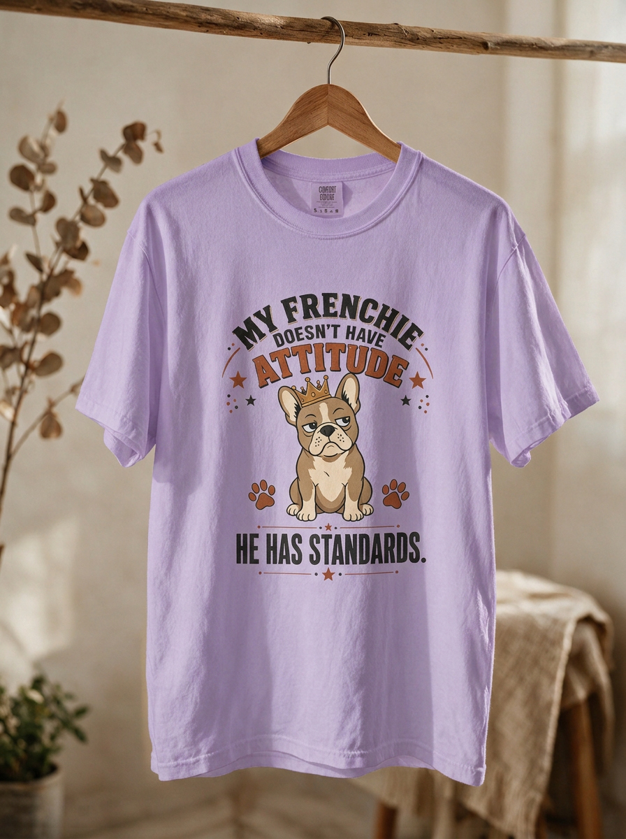 French Bulldog T‑Shirt — “My Frenchie Doesn’t Have Attitude, He Has Standards” Cute Pet Tee