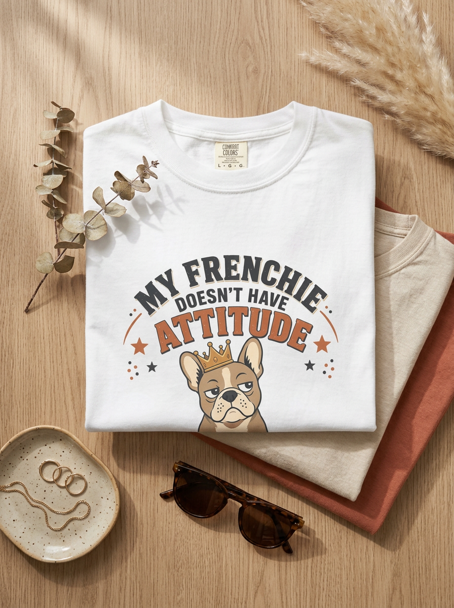 French Bulldog T‑Shirt — “My Frenchie Doesn’t Have Attitude, He Has Standards” Cute Pet Tee