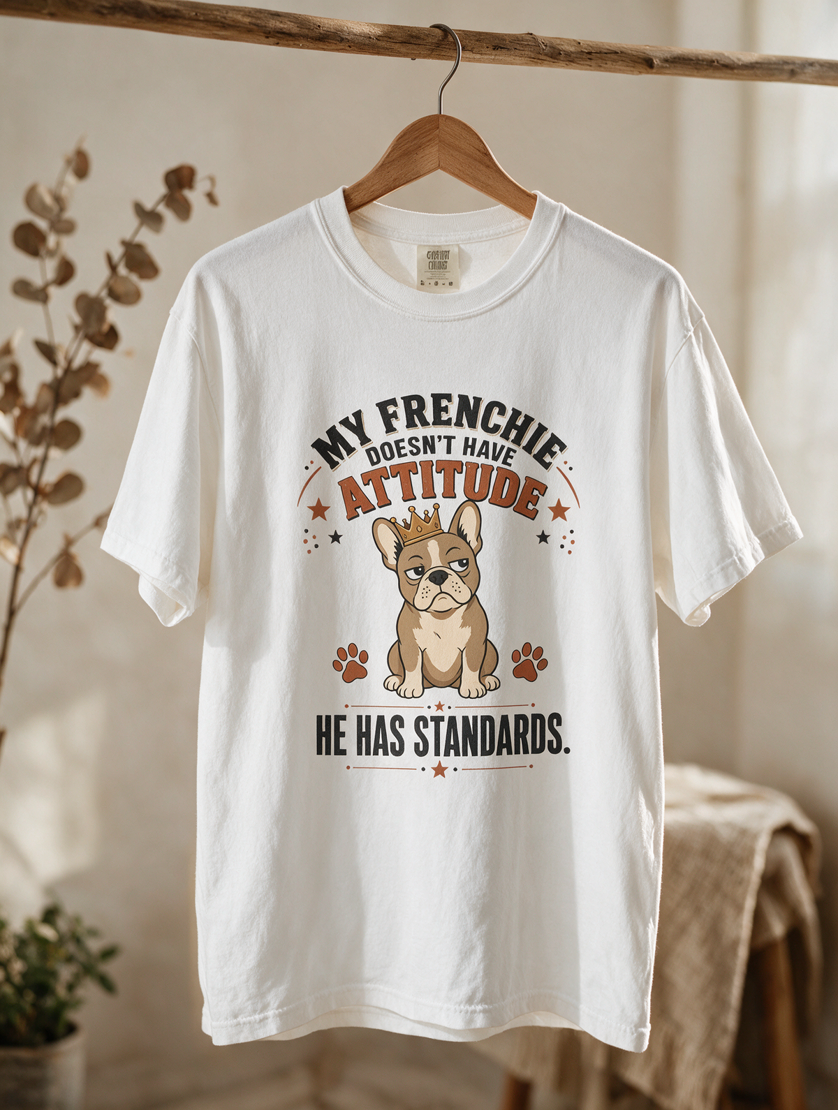 French Bulldog T‑Shirt — “My Frenchie Doesn’t Have Attitude, He Has Standards” Cute Pet Tee