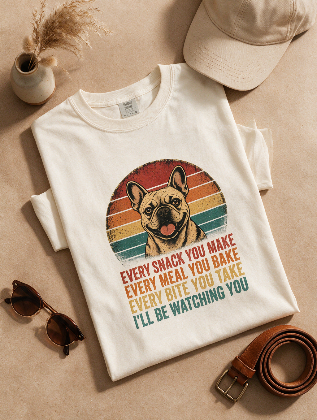 French Bulldog Snack Patrol T-Shirt — Retro Dog Graphic "Every Snack You Make" Tee
