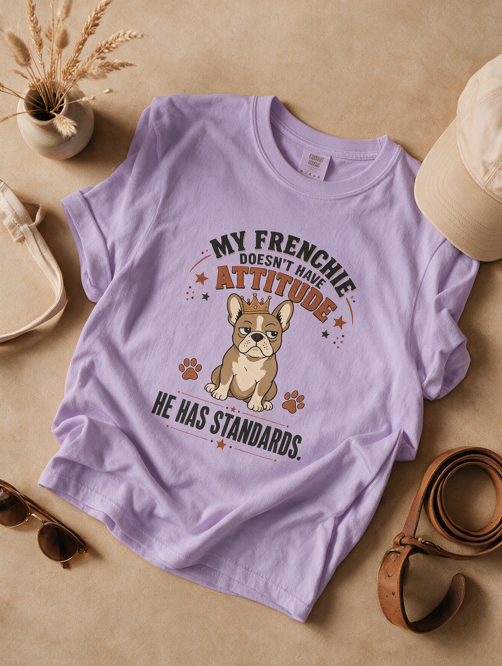 French Bulldog T‑Shirt — “My Frenchie Doesn’t Have Attitude, He Has Standards” Cute Pet Tee