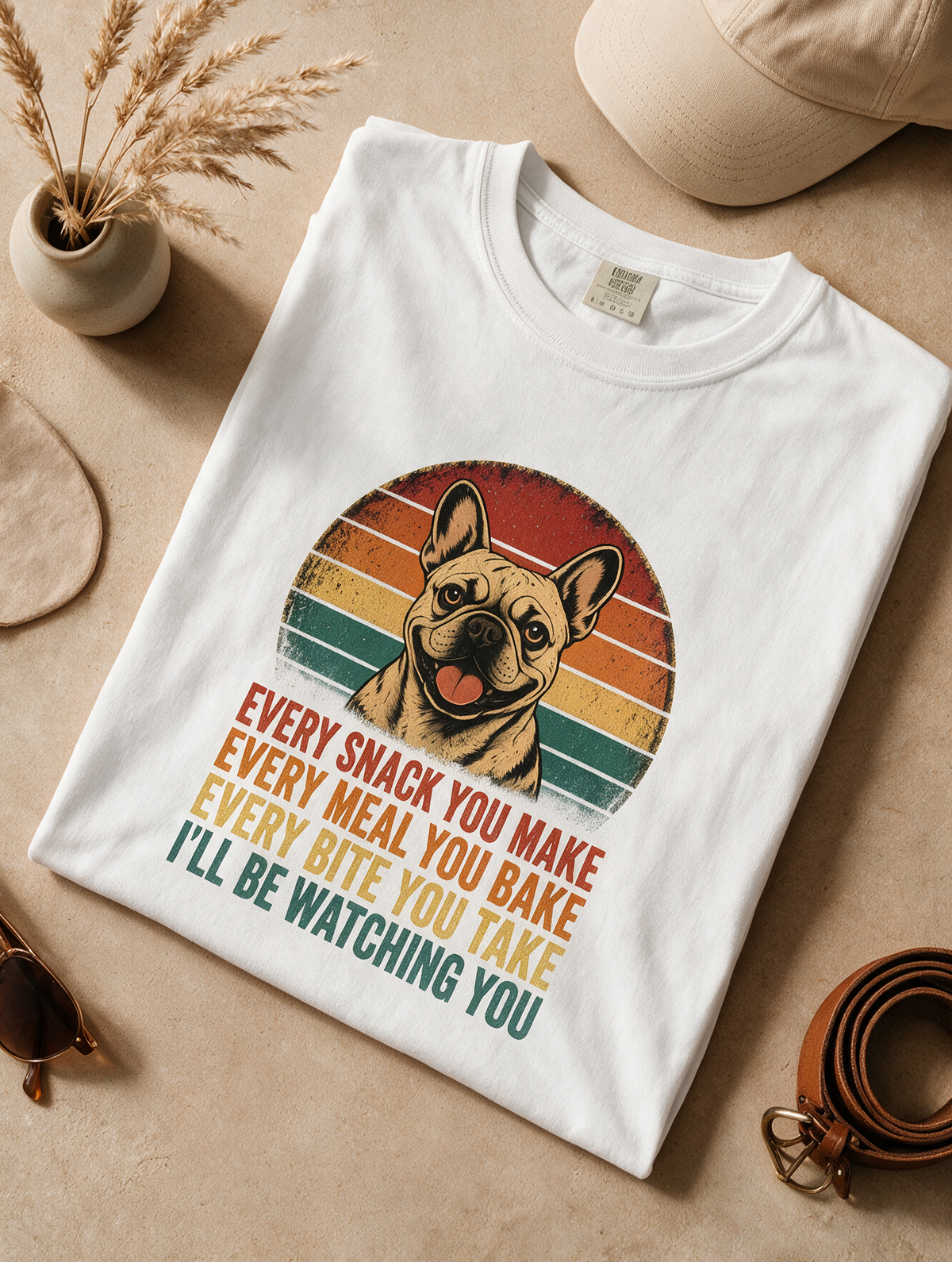 French Bulldog Snack Patrol T-Shirt — Retro Dog Graphic "Every Snack You Make" Tee