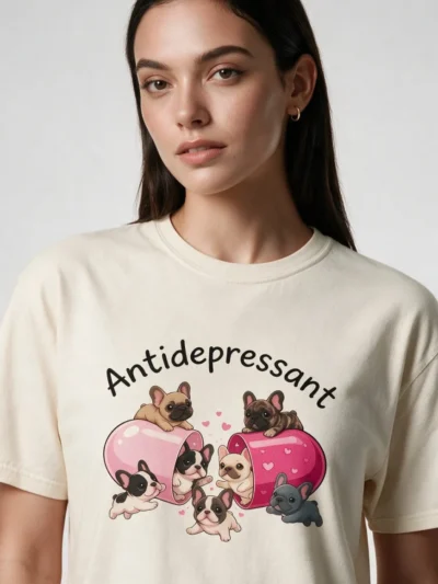 French Bulldog T-Shirt – Funny Frenchie Antidepressant Pill Tee