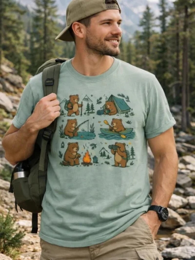 Camping Shirt – Cute Bear Camping Scenes Graphic Tee