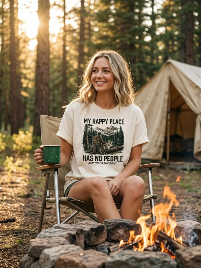 Outdoor Shirt – My Happy Place Has No People Camping Tee - Image 3