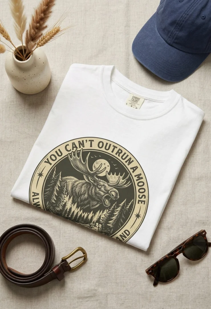 Funny Camping Shirt – You Can't Outrun a Moose Tee - Image 2