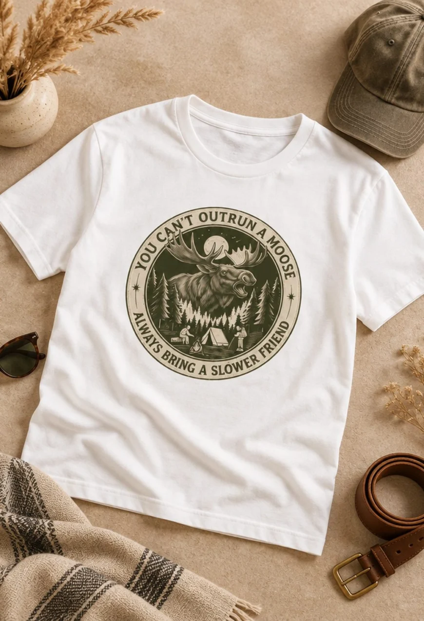 Funny Camping Shirt – You Can't Outrun a Moose Tee - Image 4